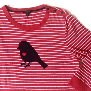Talbots Red and White Striped Bird Sweater